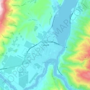 Mappa topografica Cromwell, altitudine, rilievo