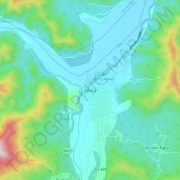 Mappa topografica Along, altitudine, rilievo