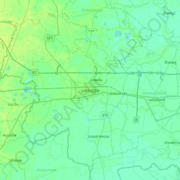 Mappa topografica Nakhon Pathom, altitudine, rilievo