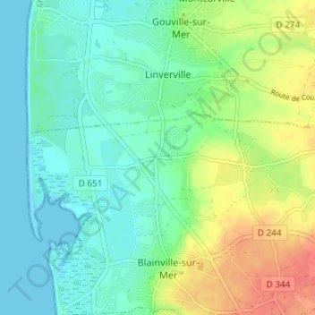 Mappa topografica Gonneville, altitudine, rilievo