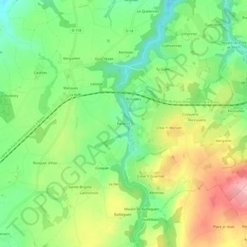 Mappa topografica Keranot, altitudine, rilievo