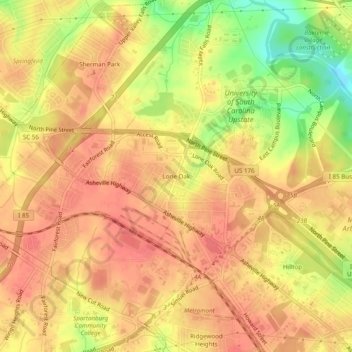Mappa topografica Lone Oak, altitudine, rilievo
