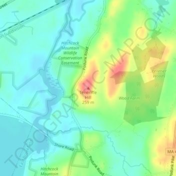 Mappa topografica Teneriffe Hill, altitudine, rilievo