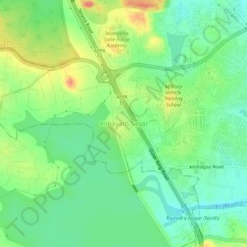 Mappa topografica Himayath Sagar, altitudine, rilievo