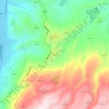 Mappa topografica Kaninë, altitudine, rilievo