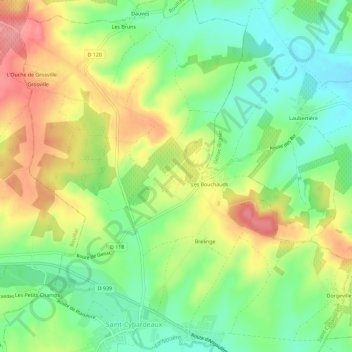 Mappa topografica Cougoussac, altitudine, rilievo
