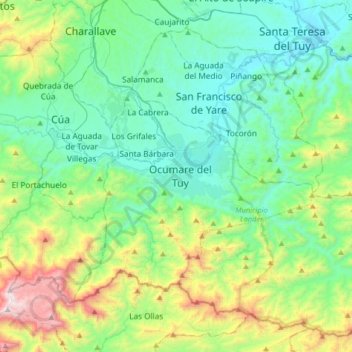 Mappa topografica Ocumare del Tuy, altitudine, rilievo