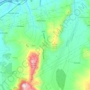 Mappa topografica Rodì, altitudine, rilievo