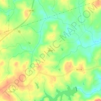 Mappa topografica Sardis, altitudine, rilievo