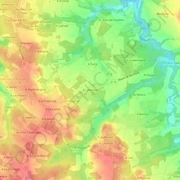 Mappa topografica A Lahontan, altitudine, rilievo