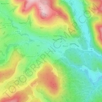 Mappa topografica Unterlehen, altitudine, rilievo