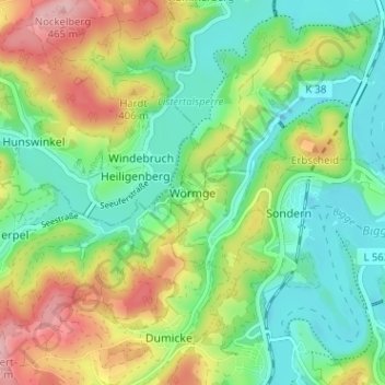 Mappa topografica Wörmge, altitudine, rilievo