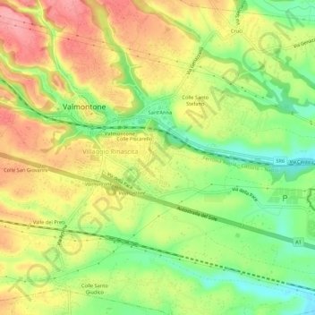 Mappa topografica Colle Tocciarello, altitudine, rilievo