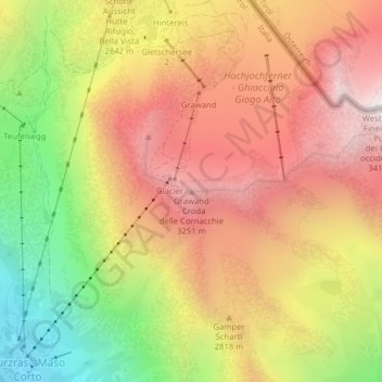 Mappa topografica Grawand, altitudine, rilievo