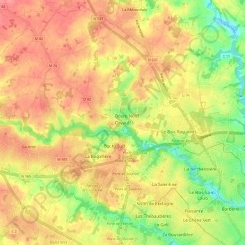 Mappa topografica Orvault, altitudine, rilievo