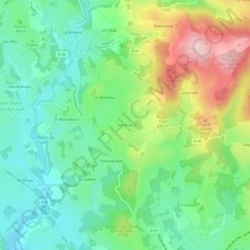 Mappa topografica Pommier, altitudine, rilievo