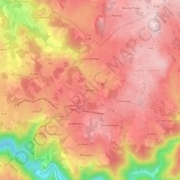 Mappa topografica Vérines, altitudine, rilievo