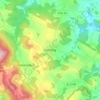 Mappa topografica Harrling, altitudine, rilievo