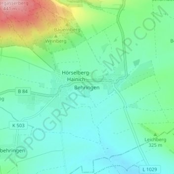 Mappa topografica Behringen, altitudine, rilievo