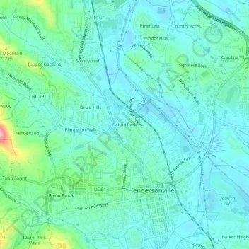 Mappa topografica Patton Park, altitudine, rilievo