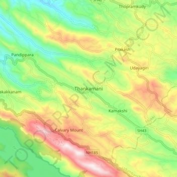 Mappa topografica Thankamani, altitudine, rilievo