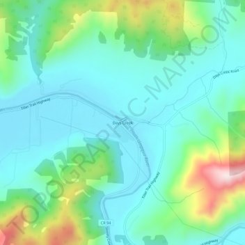 Mappa topografica Days Creek, altitudine, rilievo