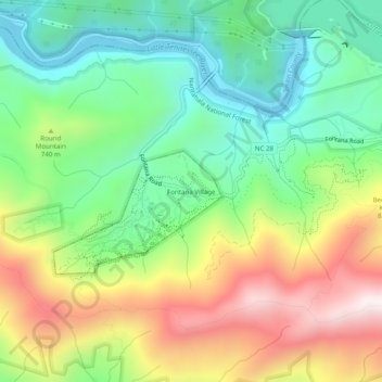 Mappa topografica Fontana Village, altitudine, rilievo