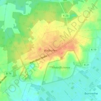 Mappa topografica Wallhöfen, altitudine, rilievo