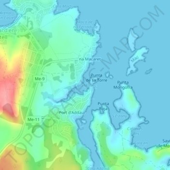 Mappa topografica Cala Molins, altitudine, rilievo