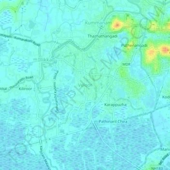 Mappa topografica Veloor, altitudine, rilievo