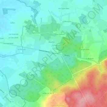 Mappa topografica La Coletterie, altitudine, rilievo