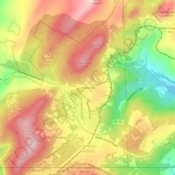 Mappa topografica Monterey, altitudine, rilievo