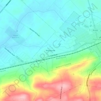 Mappa topografica Walnuttown, altitudine, rilievo