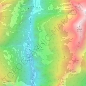 Mappa topografica Braggio, altitudine, rilievo