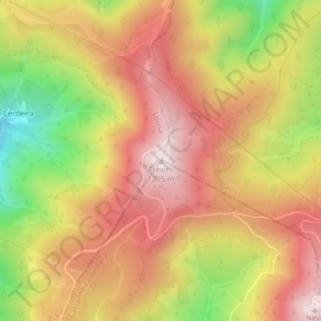 Mappa topografica Trevim, altitudine, rilievo