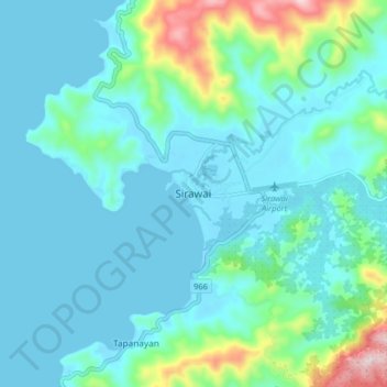 Mappa topografica Sirawai, altitudine, rilievo