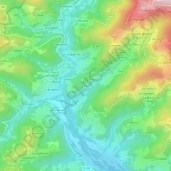 Mappa topografica Le Sauze, altitudine, rilievo