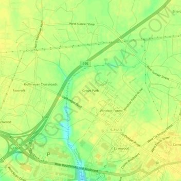 Mappa topografica Grove Park, altitudine, rilievo