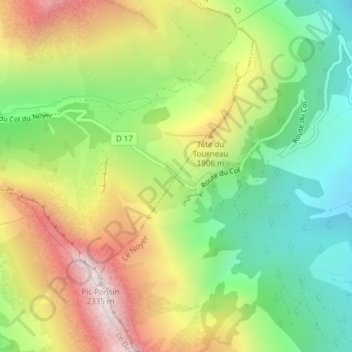 Mappa topografica Col du Noyer, altitudine, rilievo