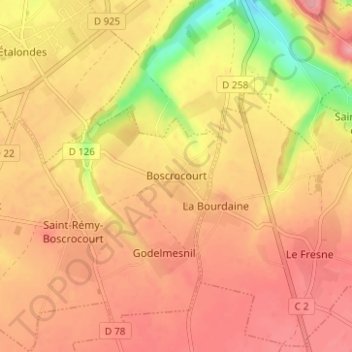 Mappa topografica Boscrocourt, altitudine, rilievo
