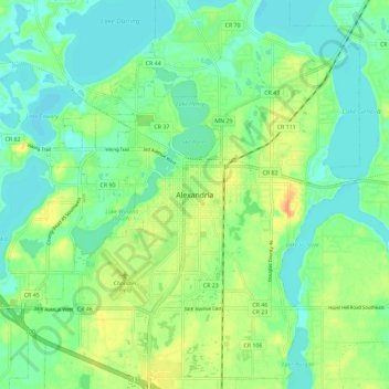 Mappa topografica Alexandria, altitudine, rilievo