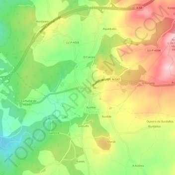 Mappa topografica Palas de Rei, altitudine, rilievo