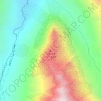 Mappa topografica Gonbo Rangjon, altitudine, rilievo