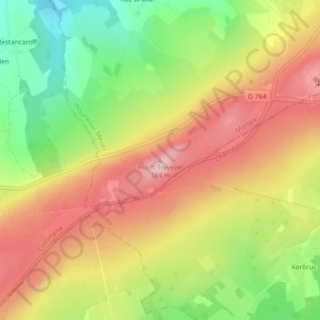Mappa topografica Roc'h Trevezel, altitudine, rilievo