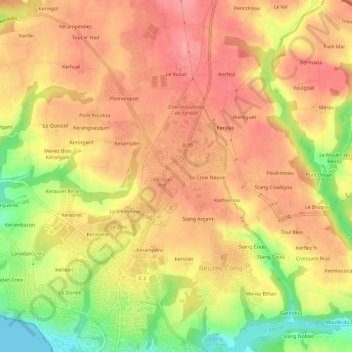 Mappa topografica Le Poteau-Vert, altitudine, rilievo