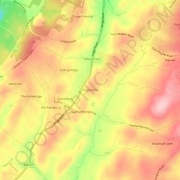 Mappa topografica Forest Hills, altitudine, rilievo