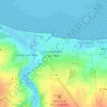 Mappa topografica Courseulles-sur-Mer, altitudine, rilievo