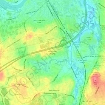 Mappa topografica Shawsheen Heights, altitudine, rilievo