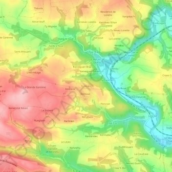 Mappa topografica Ty Hoant, altitudine, rilievo