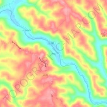 Mappa topografica Utley, altitudine, rilievo